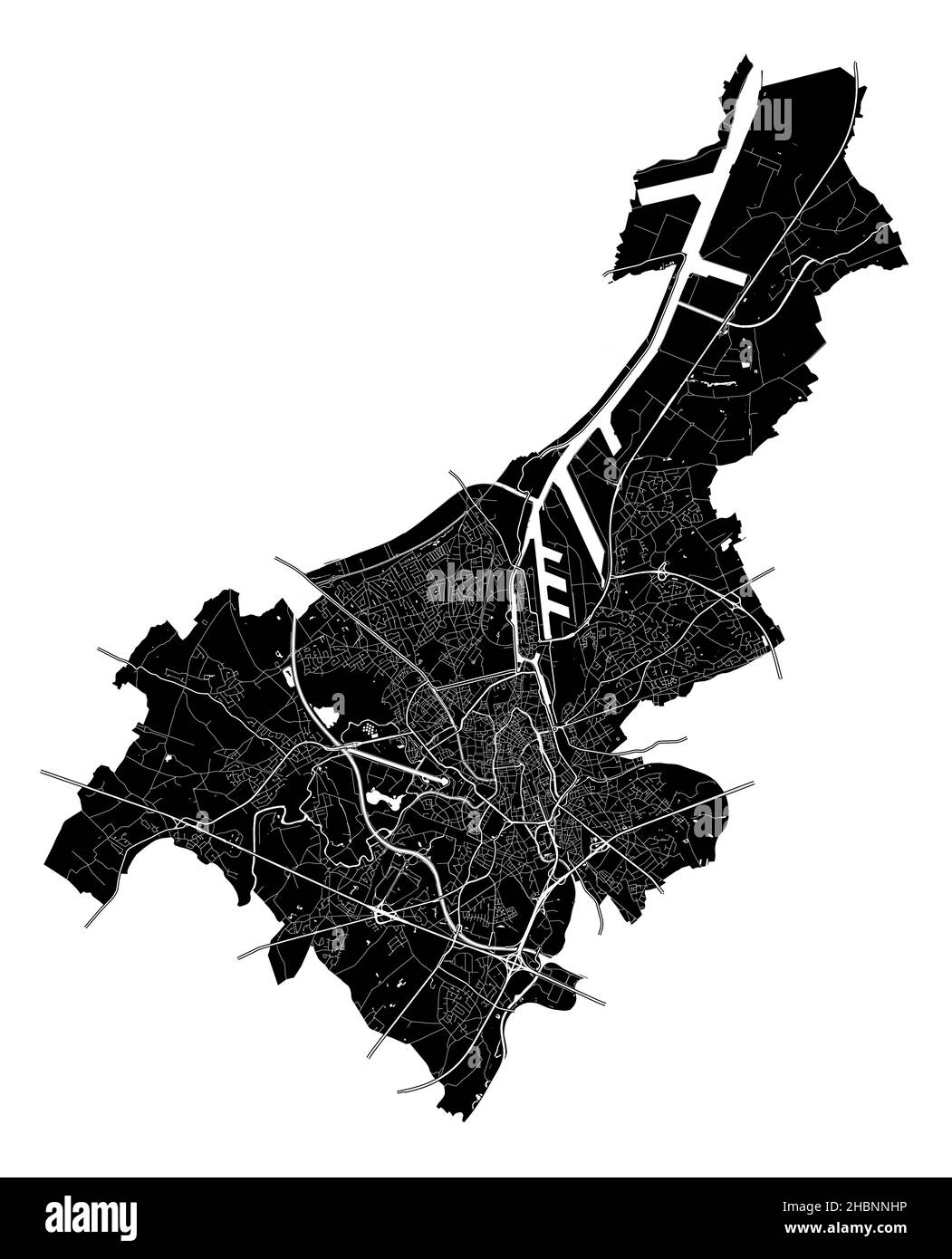Ghent , Belgium, high resolution vector map with city boundaries, and editable paths. The city map was drawn with white areas and lines for main roads Stock Vector