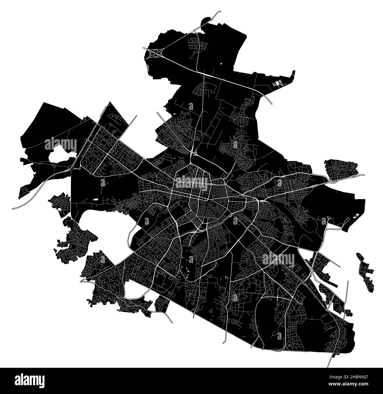 София, Bulgaria, high resolution vector map with city boundaries, and editable paths. The city map was drawn with white areas and lines for main roads Stock Vector