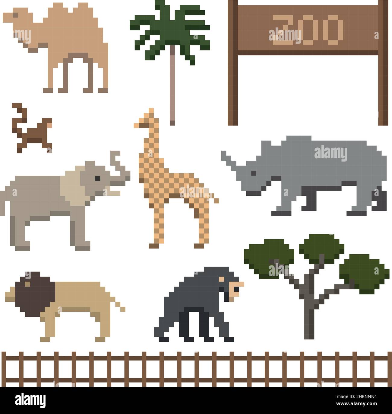 Set Of Pixel Art Zoo Animals Stock Vector Image Art Alamy, 43% OFF