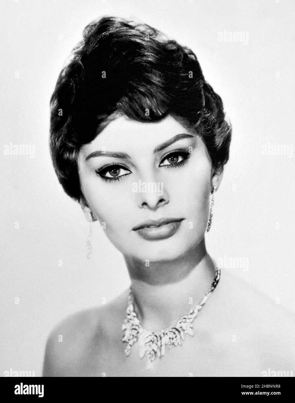 Black and white portrait of Sofia Loren on display Academy Museum of Motion Pictures, Los Angeles, California, Stock Photo