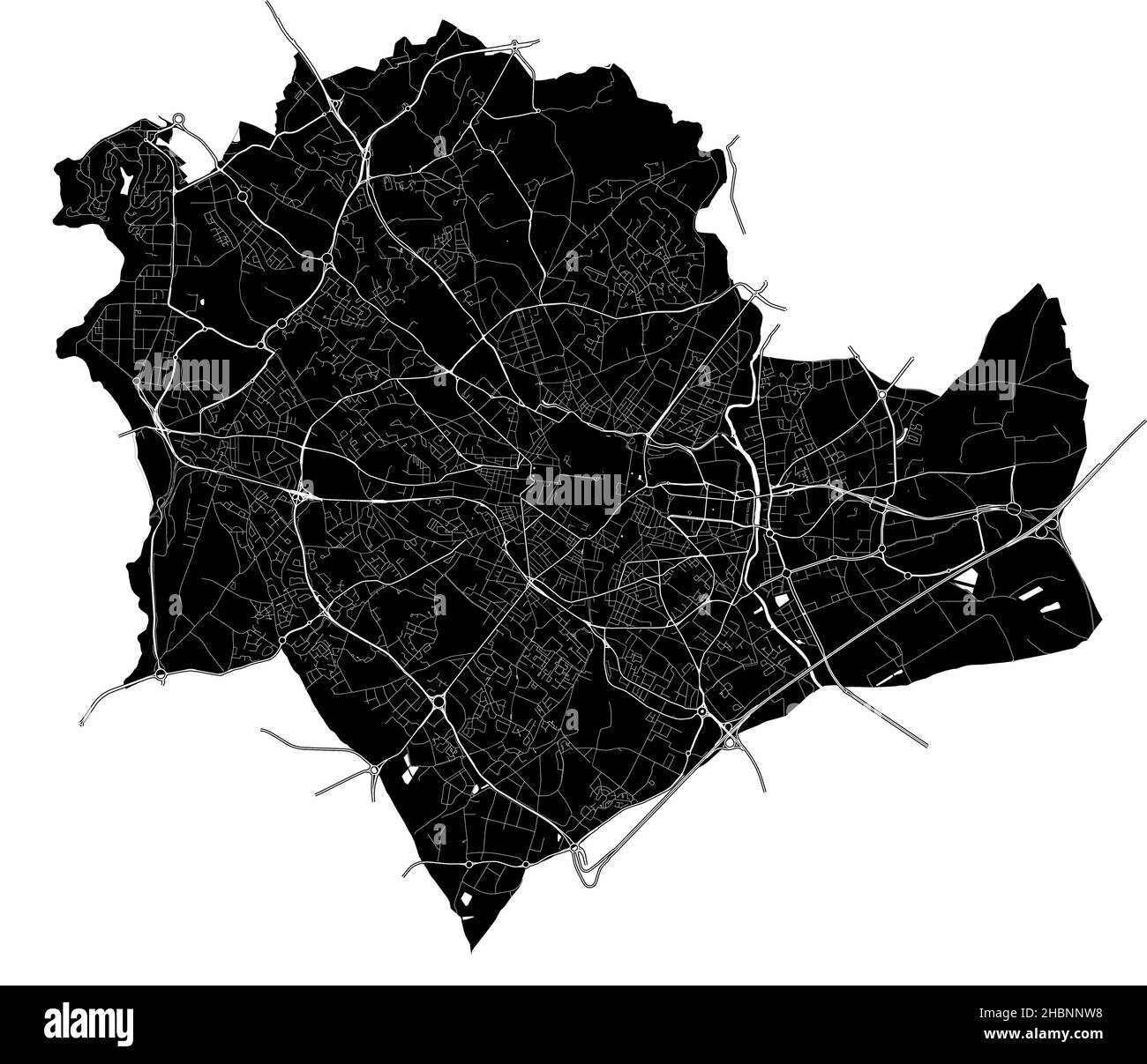 Montpellier, Hérault, France, France, high resolution vector map with city boundaries, and editable paths. The city map was drawn with white areas and Stock Vector