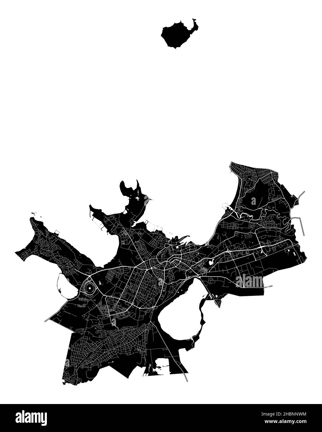 Tallinn, Estonia, high resolution vector map with city boundaries, and editable paths. The city map was drawn with white areas and lines for main road Stock Vector