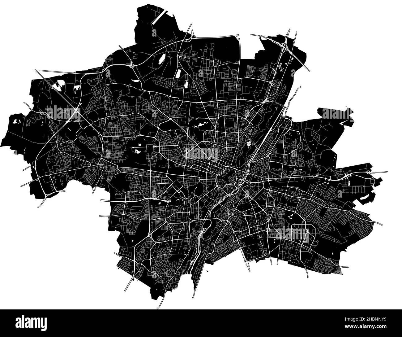 München, Bavaria, Germany, Germany, high resolution vector map with city boundaries, and editable paths. The city map was drawn with white areas and l Stock Vector