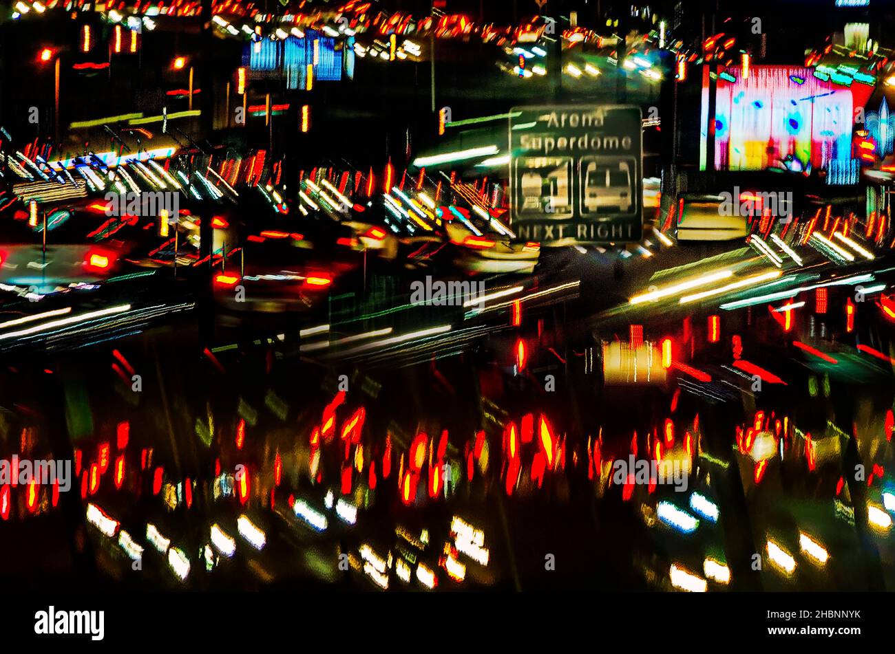 Pontchartrain Expressway is pictured near the Louisiana Superdome during evening rush hour, Dec. 14, 2021, in New Orleans, Louisiana. Stock Photo