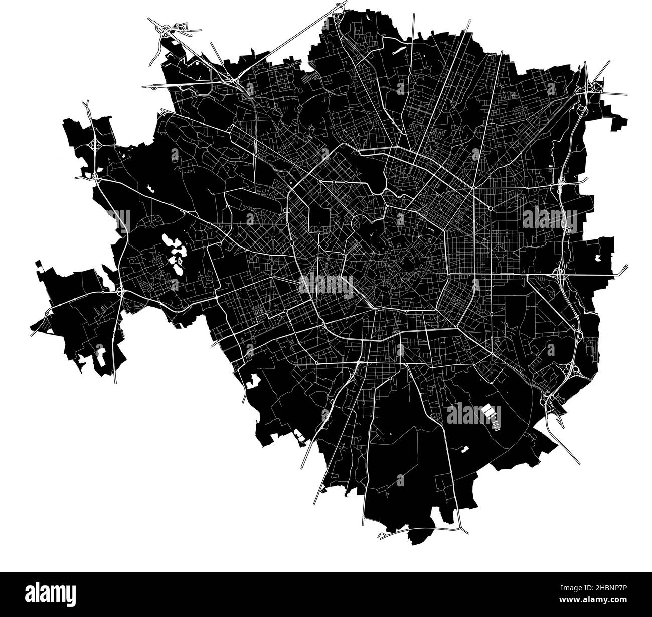 Milan, Italy, high resolution vector map with city boundaries, and editable paths. The city map was drawn with white areas and lines for main roads, s Stock Vector