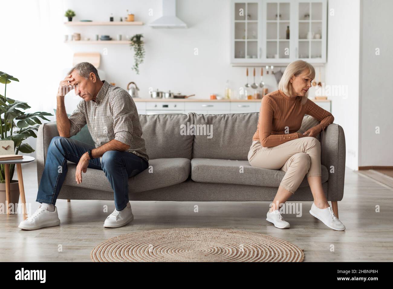 Unhappy Senior Couple Not Speaking After Quarrel Sitting Back-To-Back ...