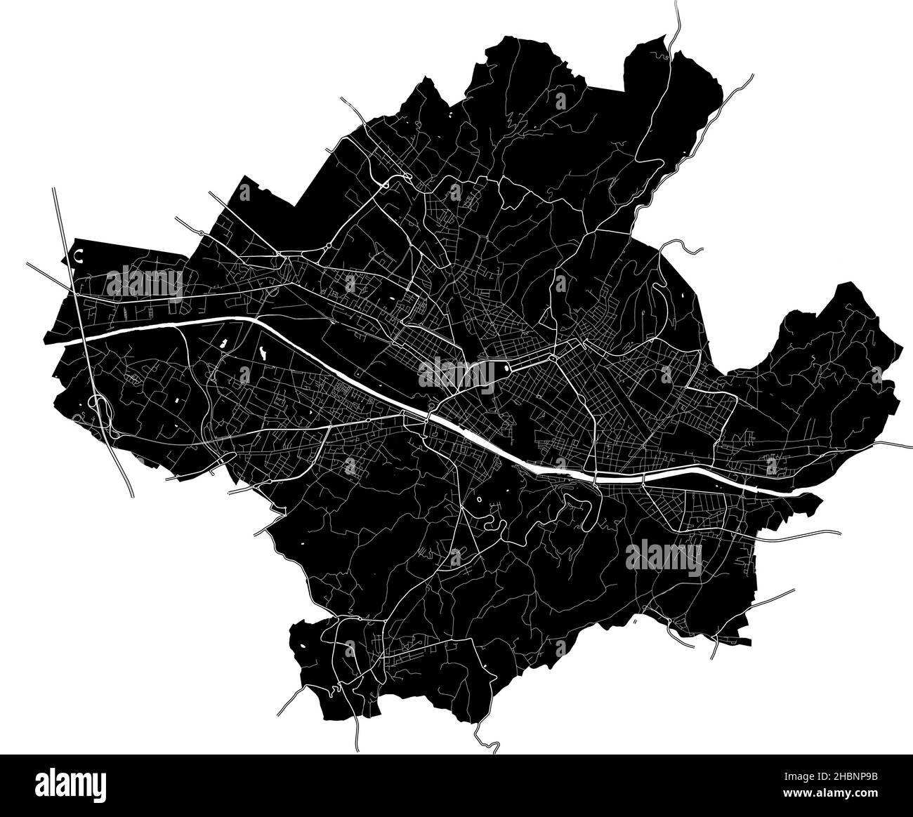Florence, Italy, high resolution vector map with city boundaries, and editable paths. The city map was drawn with white areas and lines for main roads Stock Vector