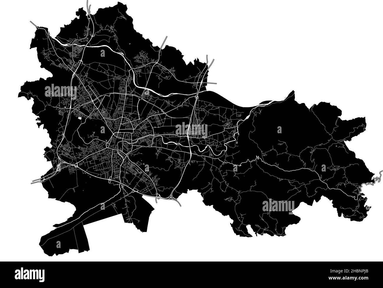 Ljubljana, Slovenia, high resolution vector map with city boundaries, and editable paths. The city map was drawn with white areas and lines for main r Stock Vector