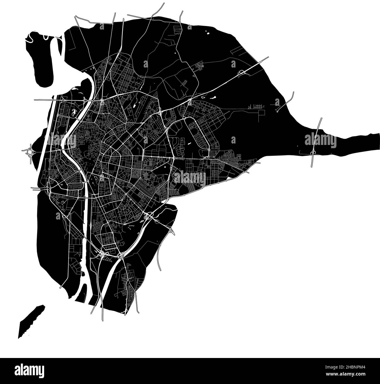 Sevilla, Spain, high resolution vector map with city boundaries, and editable paths. The city map was drawn with white areas and lines for main roads, Stock Vector
