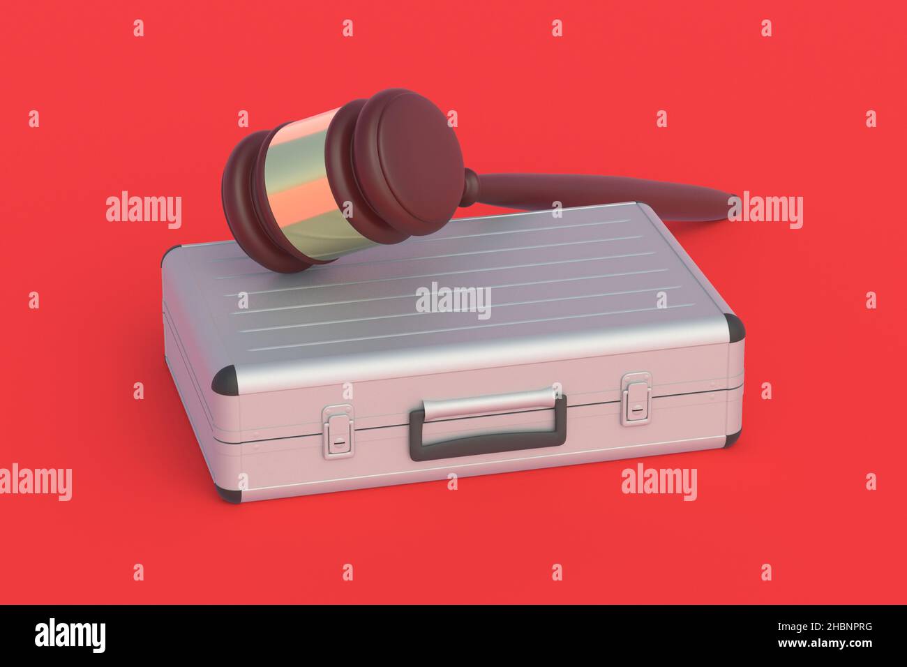 Metal suitcase near judge gavel. Court case. The lawyer's services