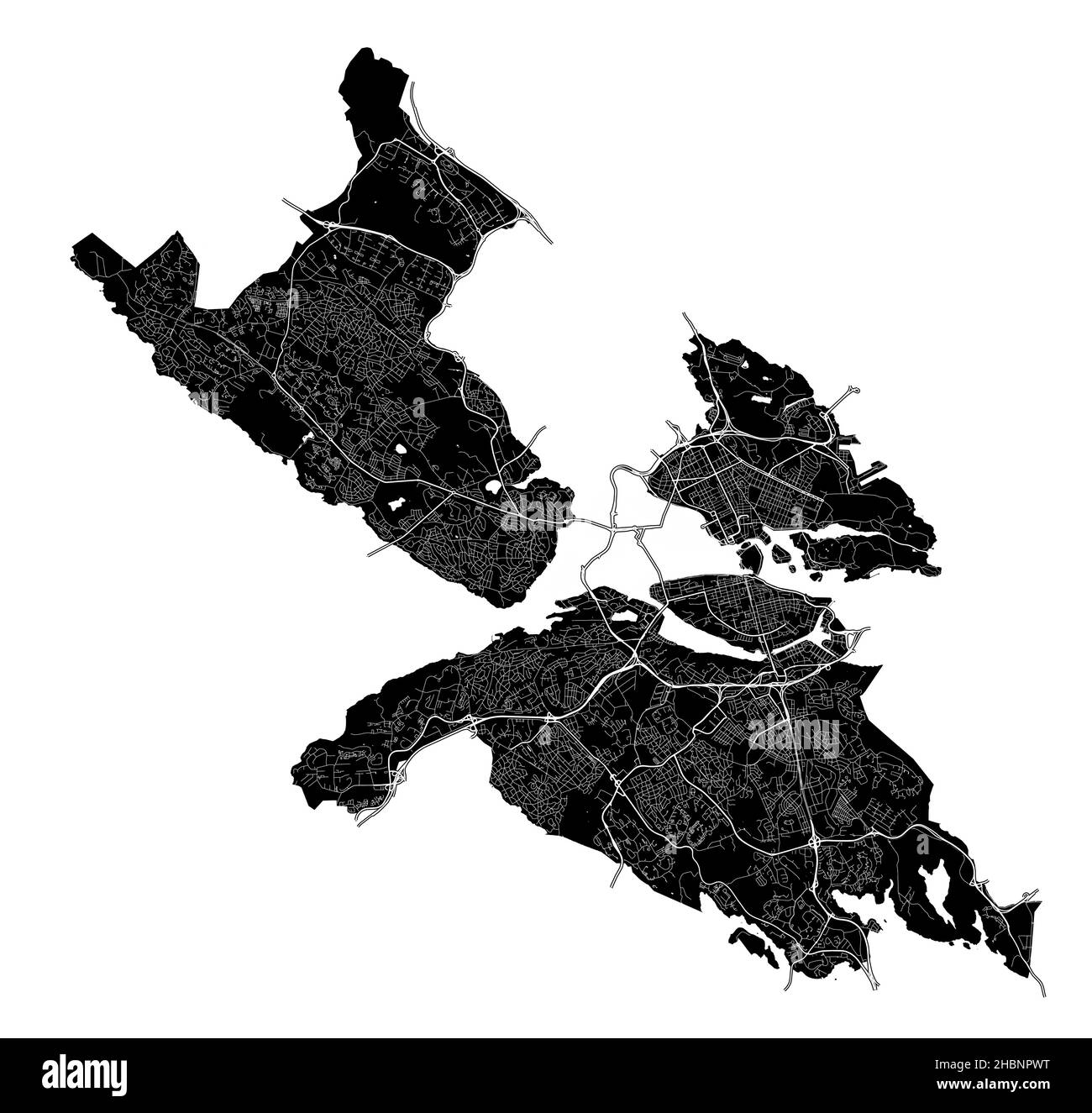 Stockholm, Sweden, high resolution vector map with city boundaries, and editable paths. The city map was drawn with white areas and lines for main roa Stock Vector