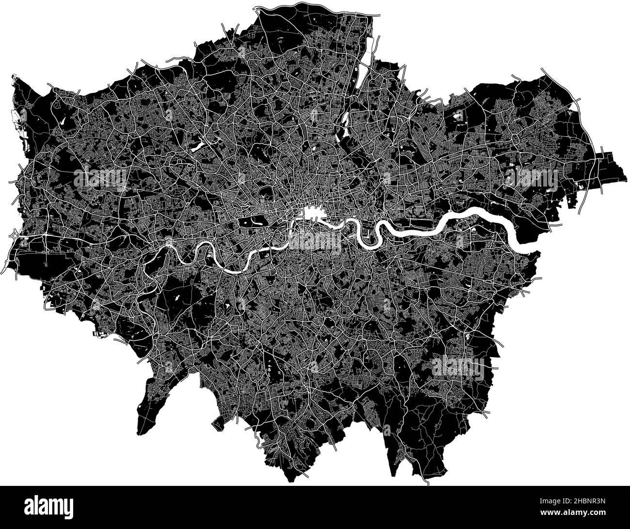 London, England, high resolution vector map with city boundaries, and editable paths. The city map was drawn with white areas and lines for main roads Stock Vector