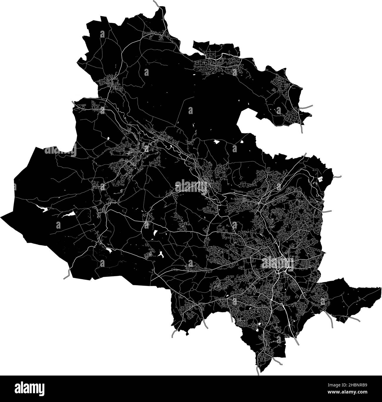Bradford, England, high resolution vector map with city boundaries, and editable paths. The city map was drawn with white areas and lines for main roa Stock Vector