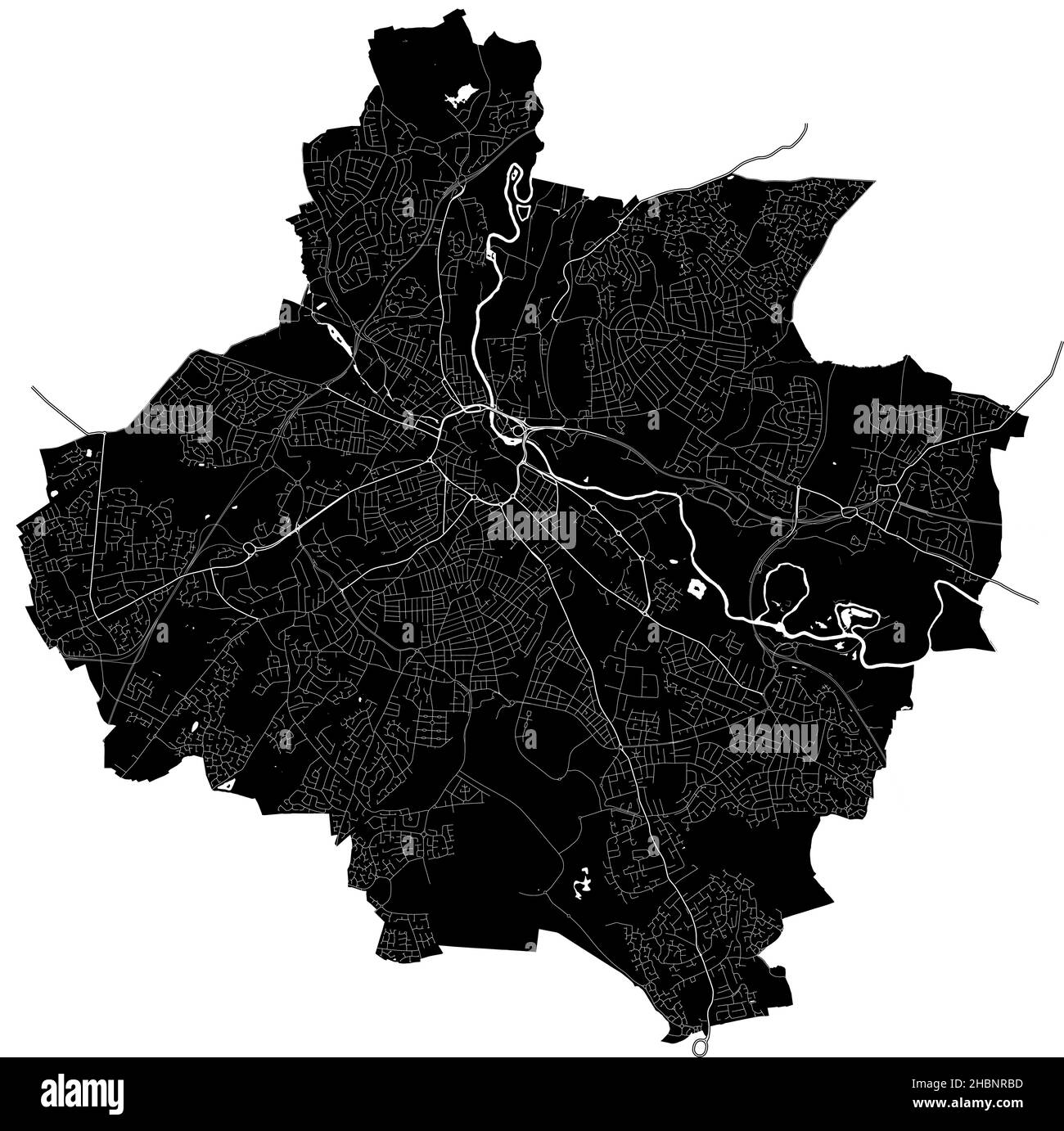 Derby, England, high resolution vector map with city boundaries, and editable paths. The city map was drawn with white areas and lines for main roads, Stock Vector