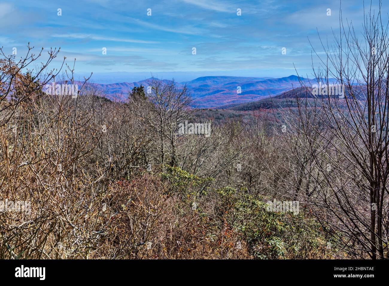 A vista of the Blue Ridge Mountains seen from Grandfather Mountain in Linville, North Carolina