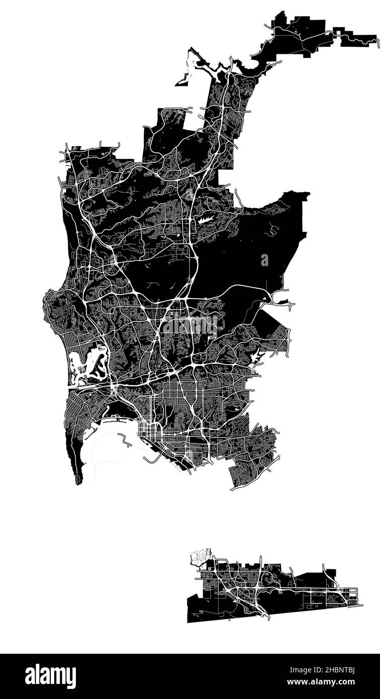 San Diego, California, United States, high resolution vector map with city boundaries, and editable paths. The city map was drawn with white areas and Stock Vector