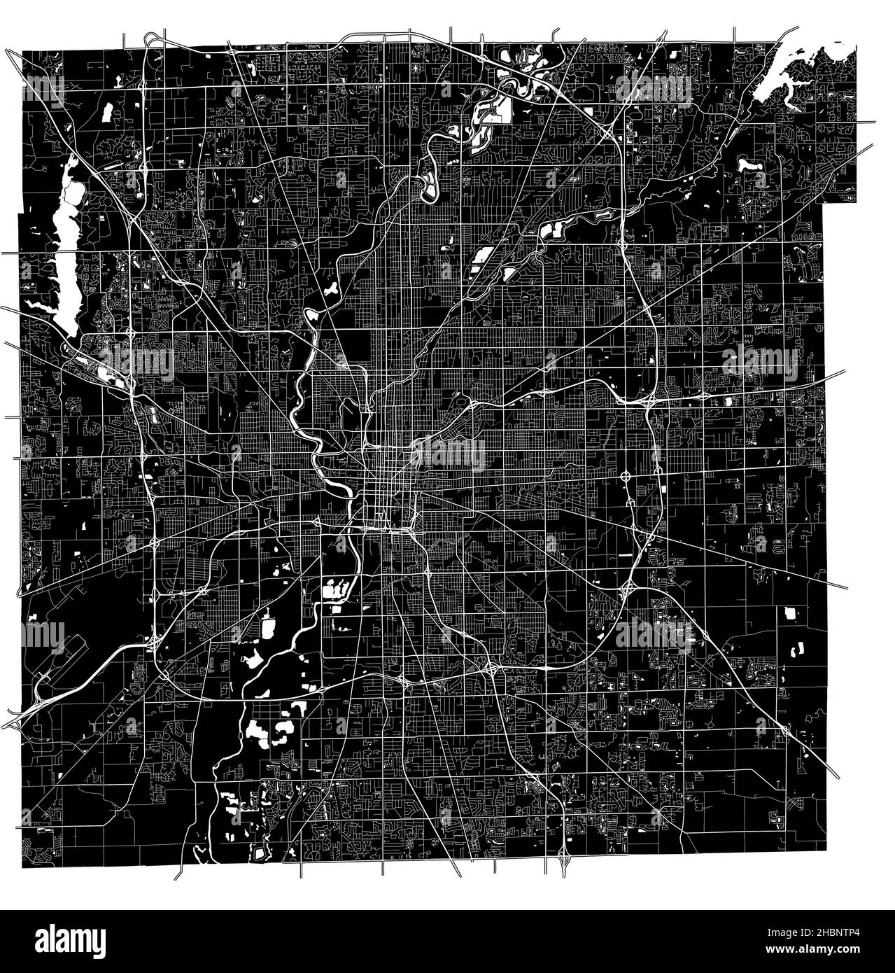 Indianapolis, Indiana, United States, high resolution vector map with city boundaries, and