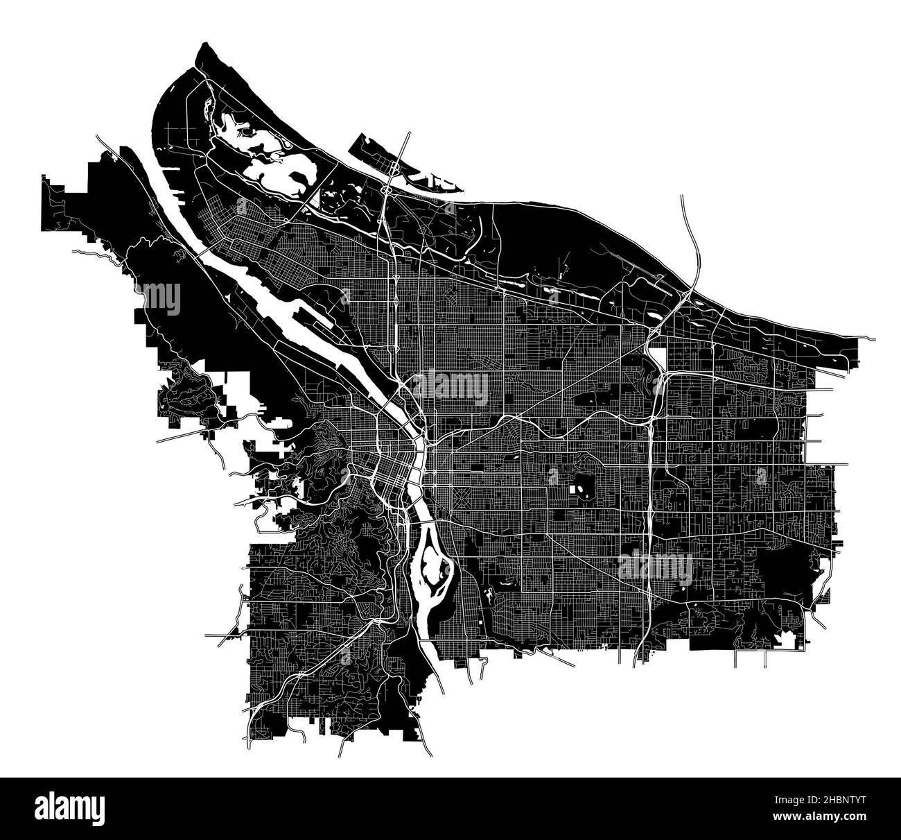 Portland, Oregon, United States, high resolution vector map with city boundaries, and editable paths. The city map was drawn with white areas and line Stock Vector