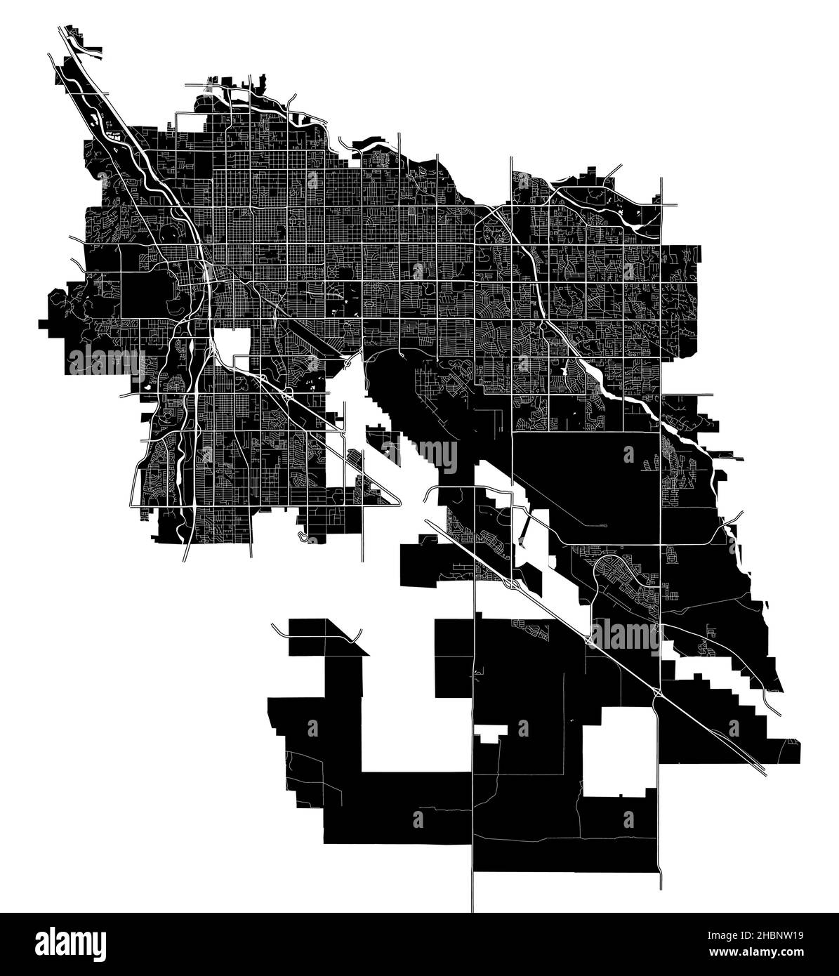 Tucson, Arizona, United States, high resolution vector map with city boundaries, and editable paths. The city map was drawn with white areas and lines Stock Vector
