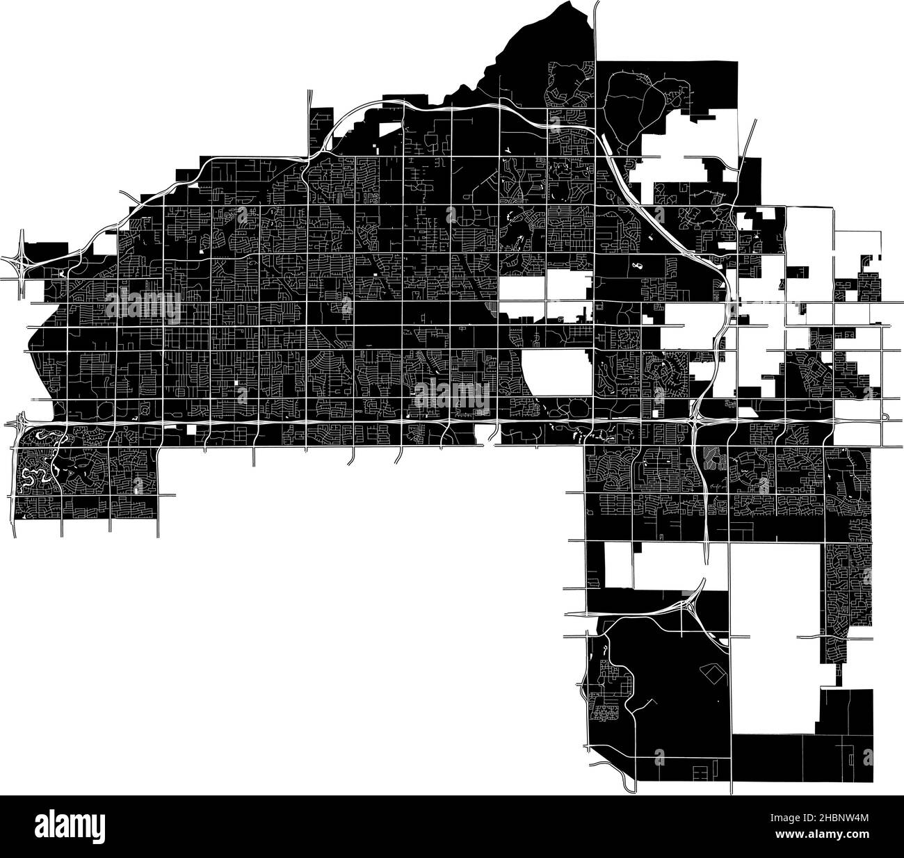 Mesa, Arizona, United States, high resolution vector map with city boundaries, and editable paths. The city map was drawn with white areas and lines f Stock Vector
