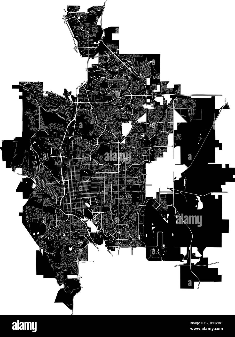 Colorado Springs, Colorado, United States, high resolution vector map with city boundaries, and editable paths. The city map was drawn with white area Stock Vector