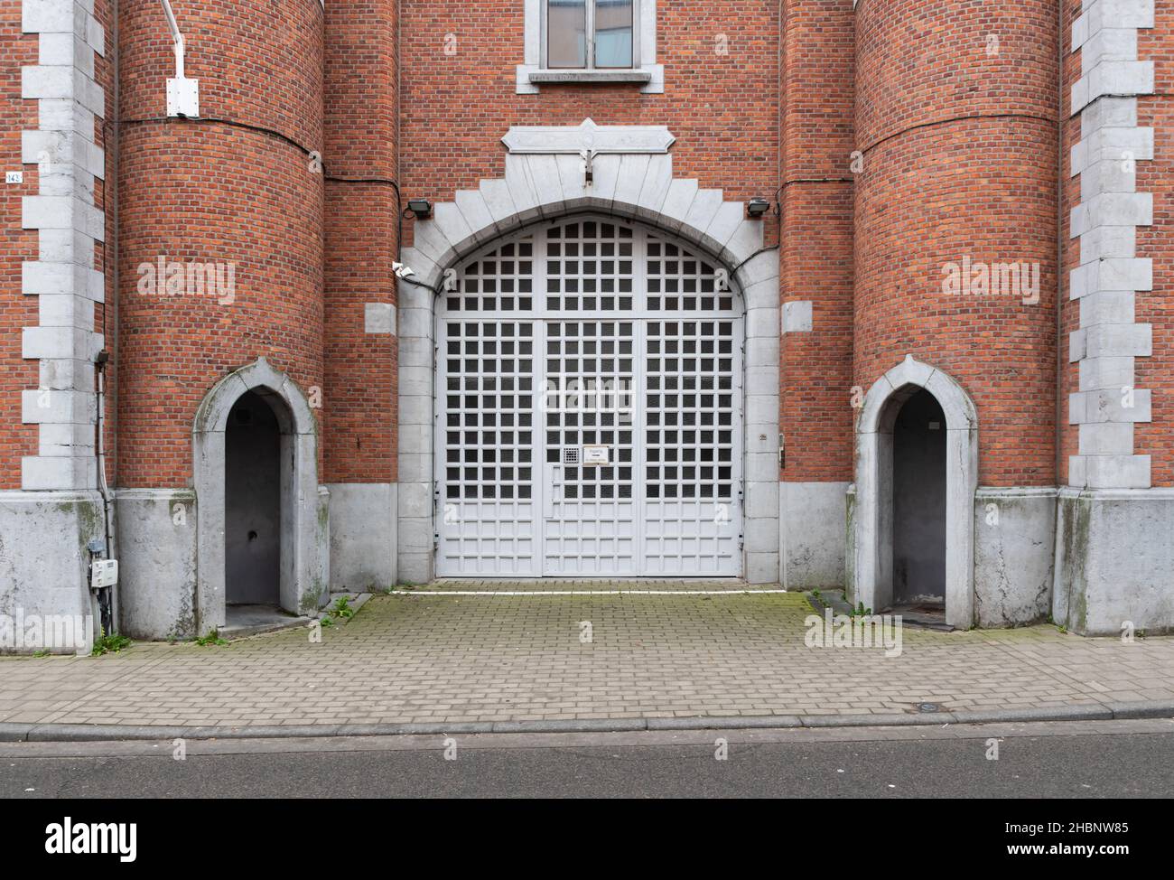 Leuven, Flemish Brabant, Belgium - 12 18 2021: Entrance of the prison for preliminary imprisonment Stock Photo