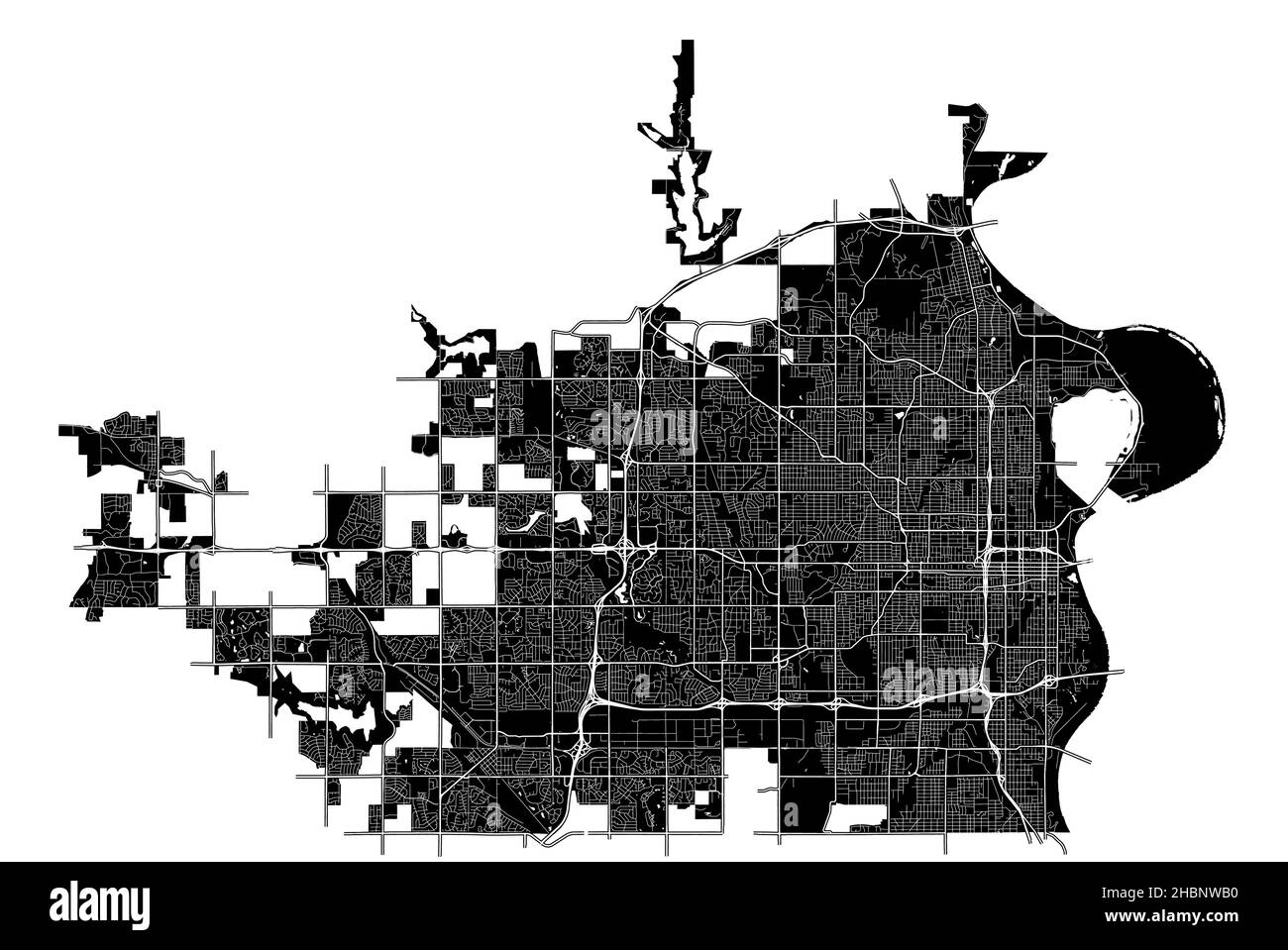 Omaha, Nebraska, United States, high resolution vector map with city boundaries, and editable paths. The city map was drawn with white areas and lines Stock Vector