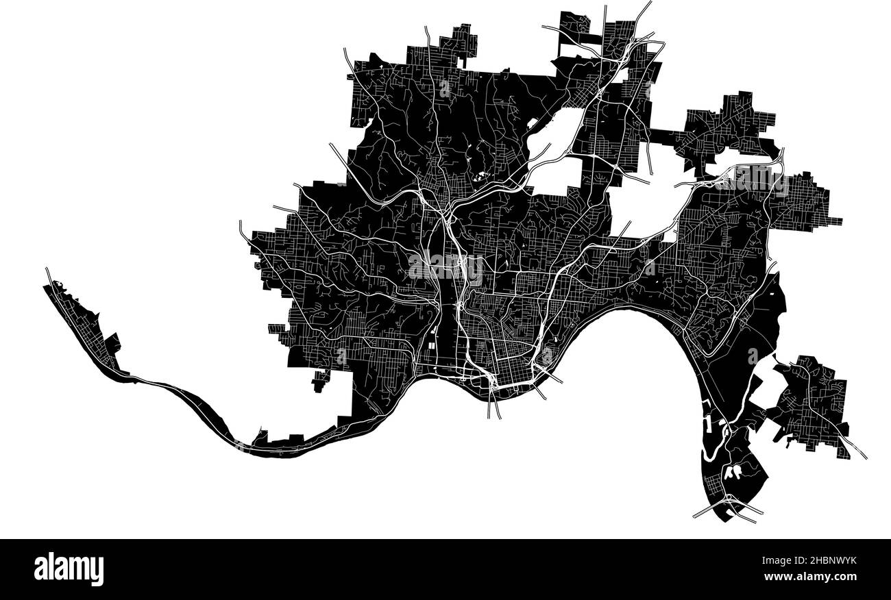 Cincinnati, Ohio, United States, high resolution vector map with city