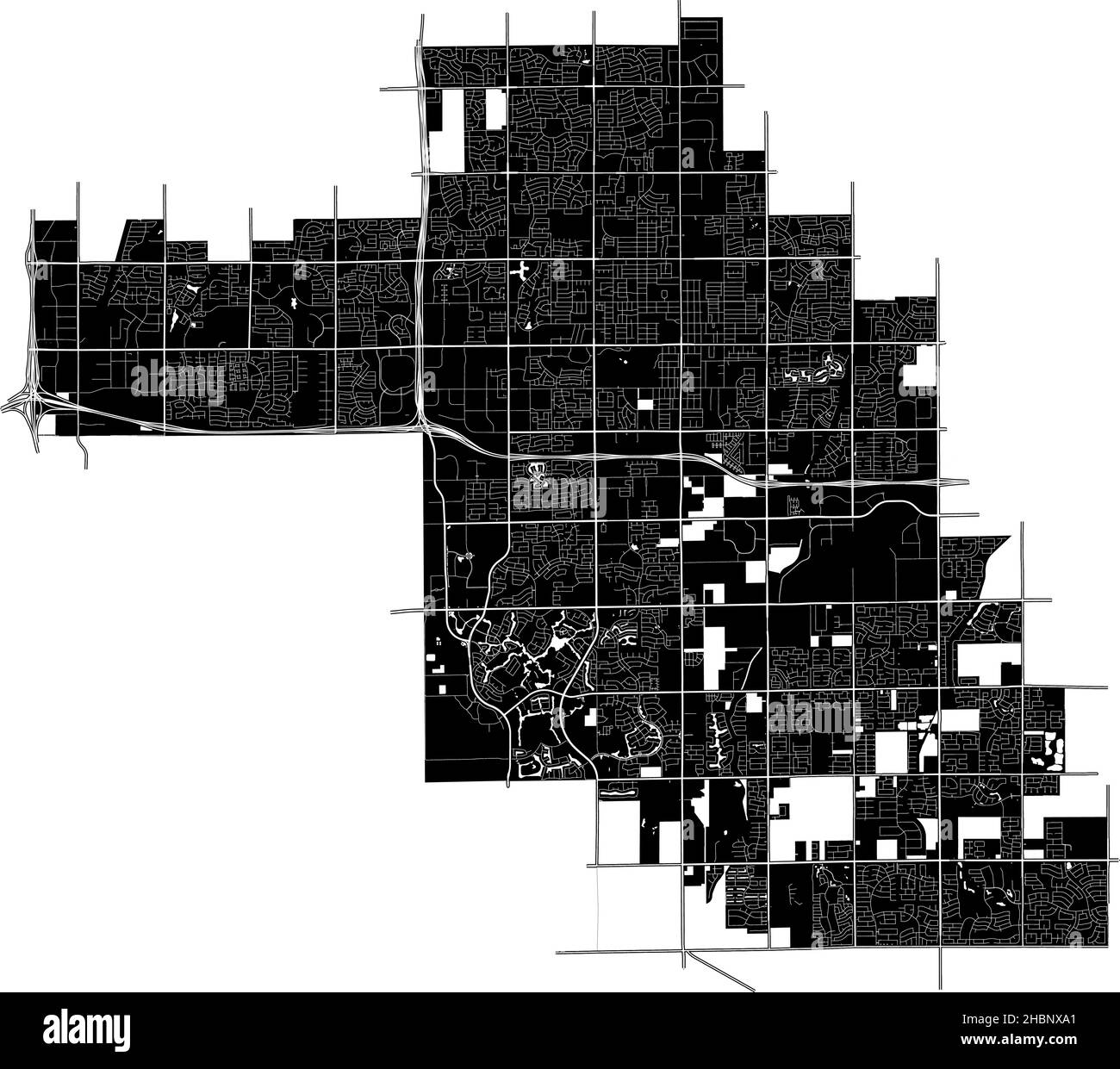 Chandler, Arizona, United States, high resolution vector map with city boundaries, and editable paths. The city map was drawn with white areas and lin Stock Vector