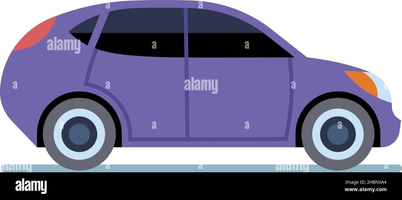 Hatchback side view. Cartoon purple car icon Stock Vector