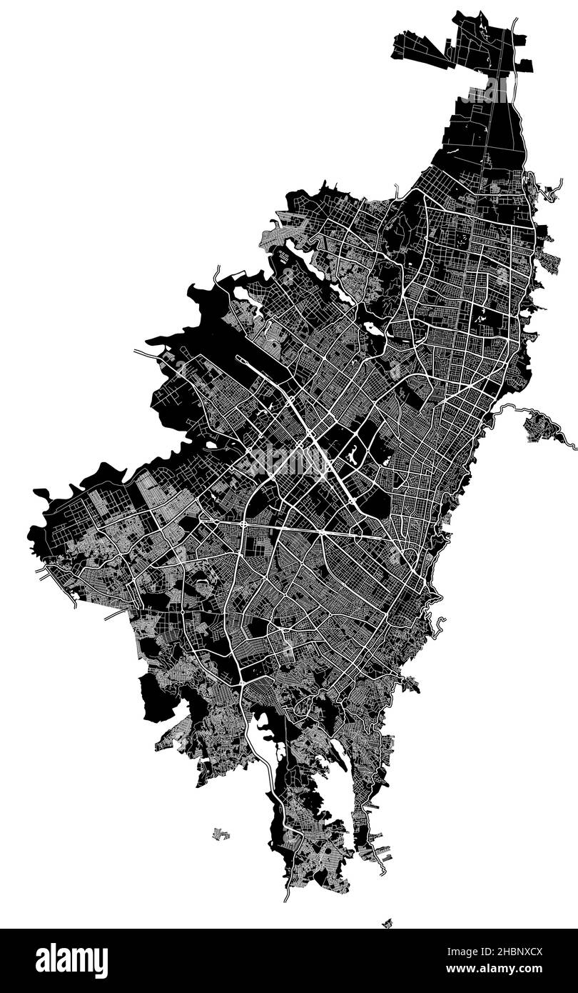 Bogota, Colombia, high resolution vector map with city boundaries, and editable paths. The city map was drawn with white areas and lines for main road Stock Vector