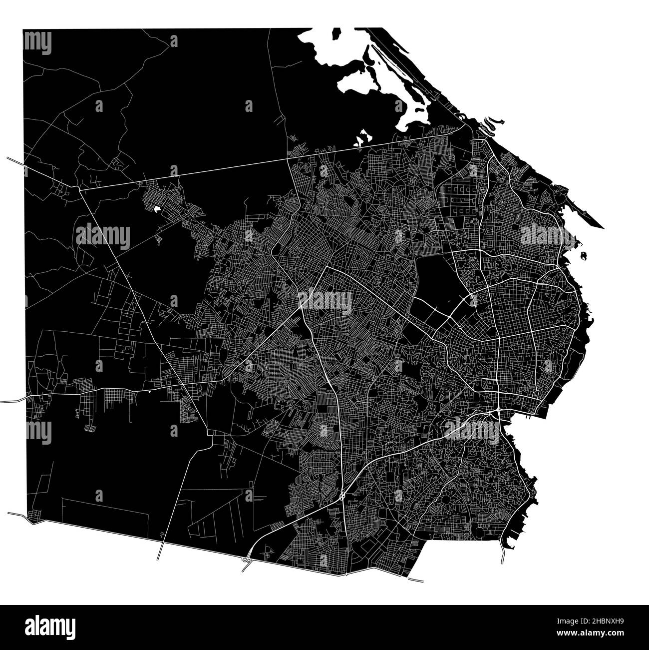 Maracaibo, Venezuela, high resolution vector map with city boundaries, and editable paths. The city map was drawn with white areas and lines for main Stock Vector