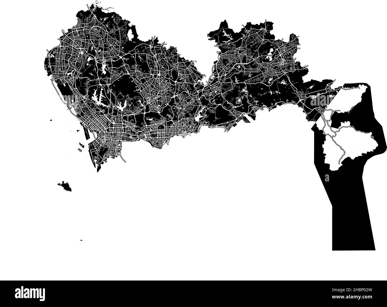 Shenzhen, China, high resolution vector map with city boundaries, and editable paths. The city map was drawn with white areas and lines for main roads Stock Vector