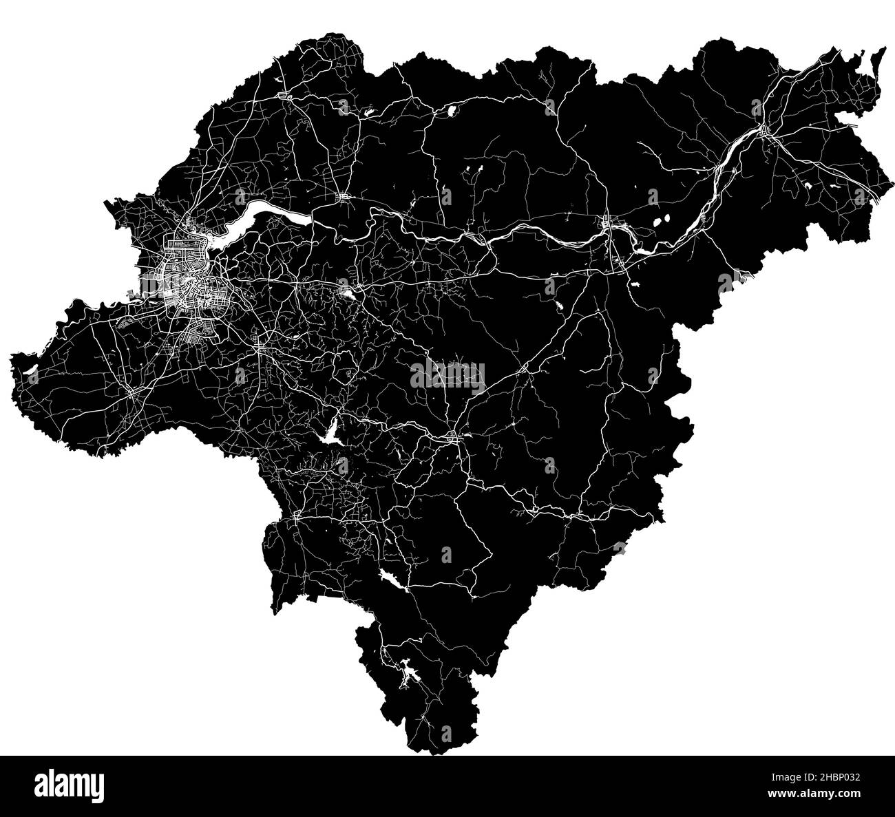 Harbin, China, high resolution vector map with city boundaries, and editable paths. The city map was drawn with white areas and lines for main roads, Stock Vector