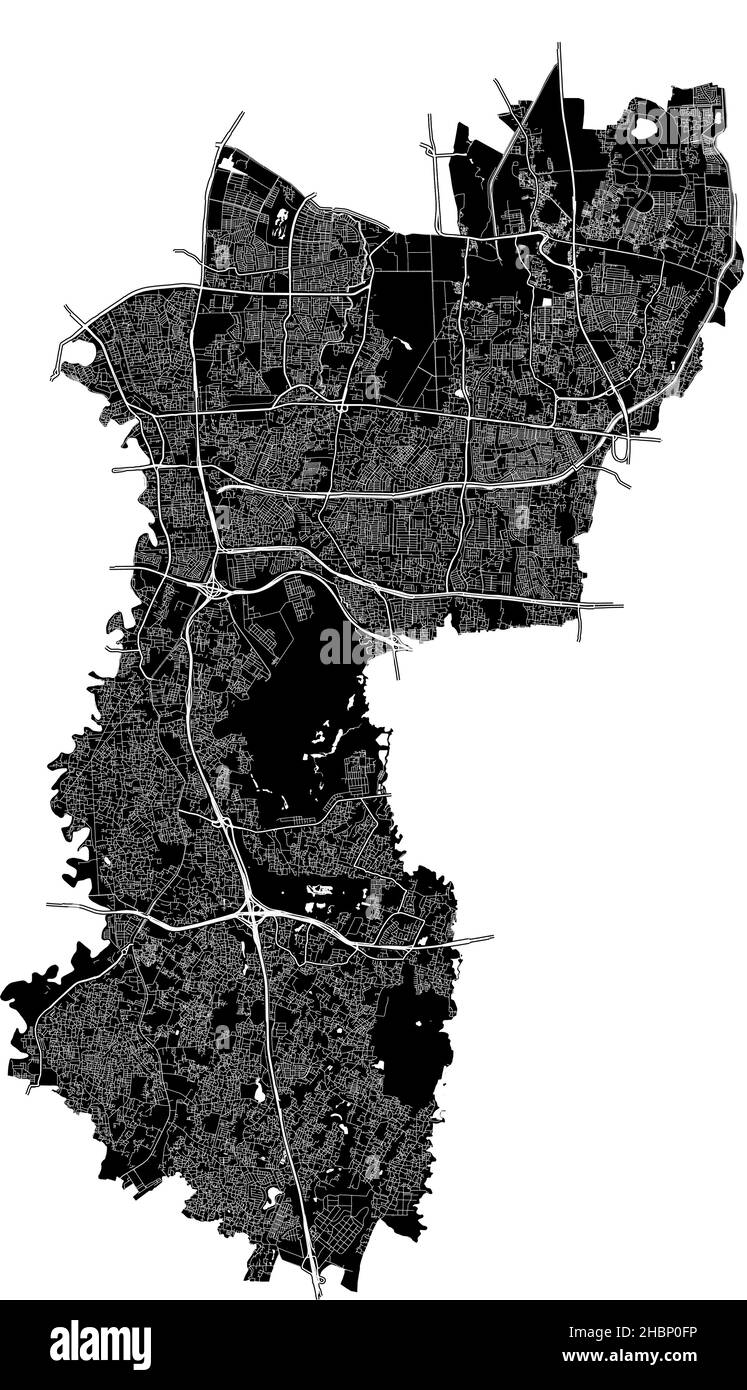 East Jakarta, Indonesia, high resolution vector map with city boundaries, and editable paths. The city map was drawn with white areas and lines for ma Stock Vector