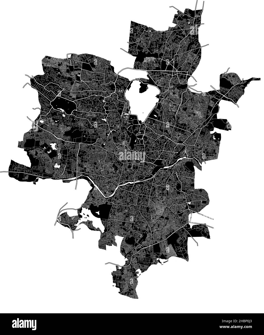 Hyderabad, India, high resolution vector map with city boundaries, and editable paths. The city map was drawn with white areas and lines for main road Stock Vector
