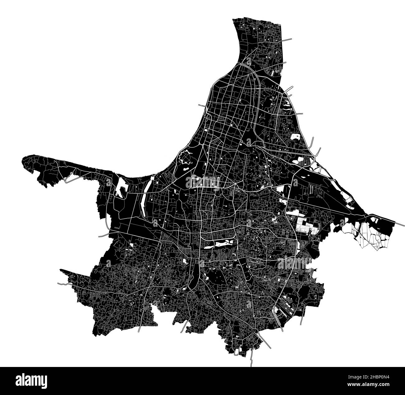 Kolkata, India, high resolution vector map with city boundaries, and editable paths. The city map was drawn with white areas and lines for main roads, Stock Vector