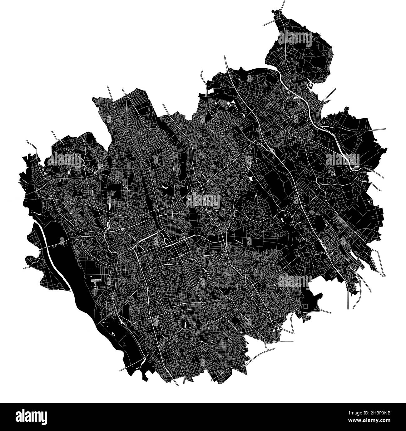 Saitama, Japan, high resolution vector map with city boundaries, and editable paths. The city map was drawn with white areas and lines for main roads, Stock Vector