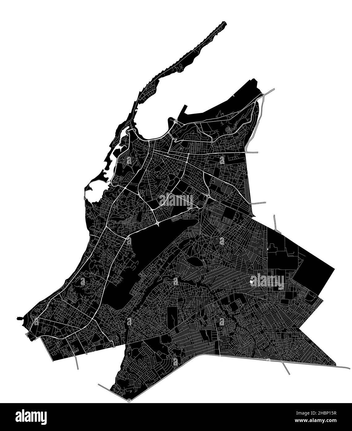 Luanda, Angola, high resolution vector map with city boundaries, and editable paths. The city map was drawn with white areas and lines for main roads, Stock Vector
