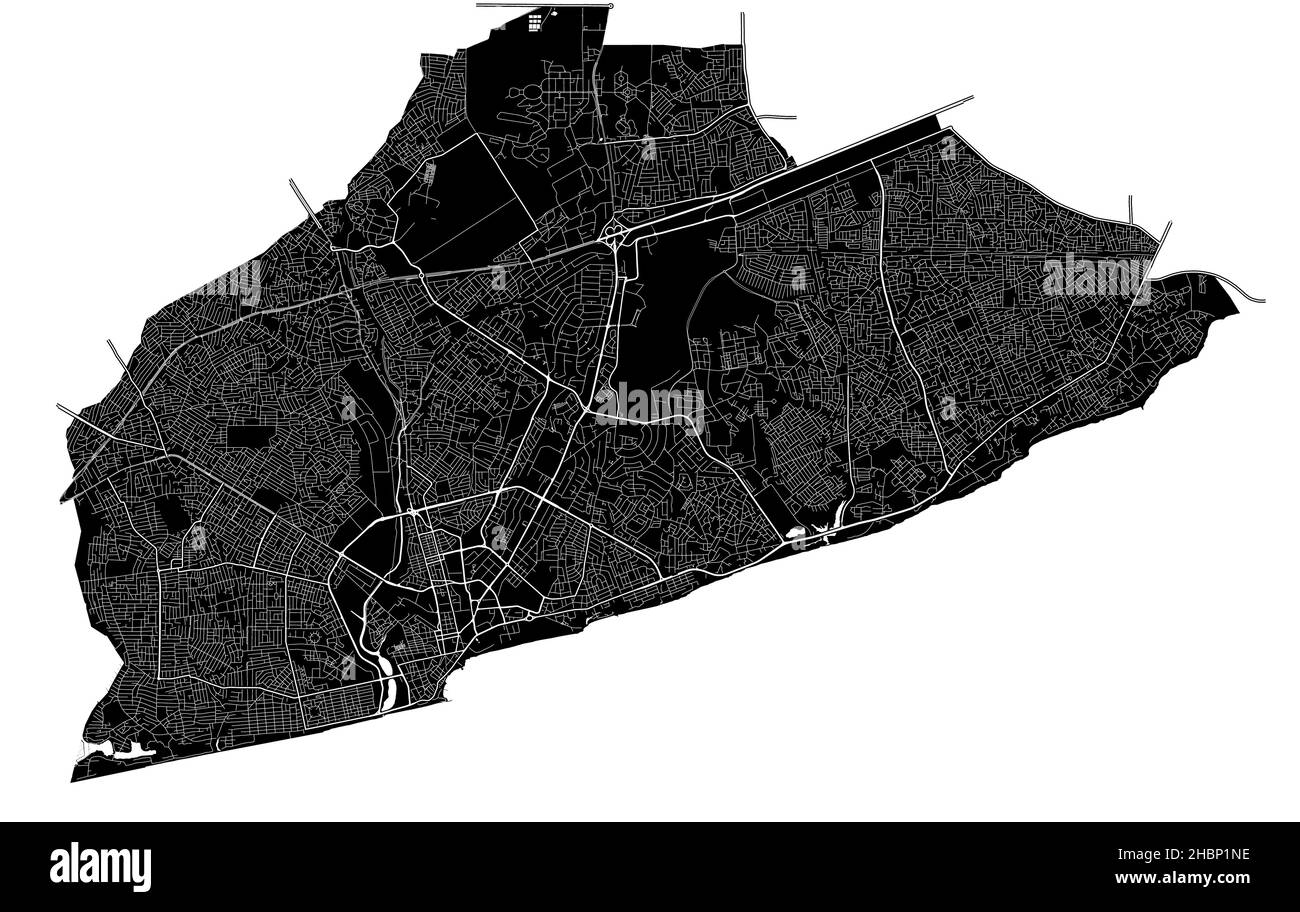 Accra, Ghana, high resolution vector map with city boundaries, and editable paths. The city map was drawn with white areas and lines for main roads, s Stock Vector