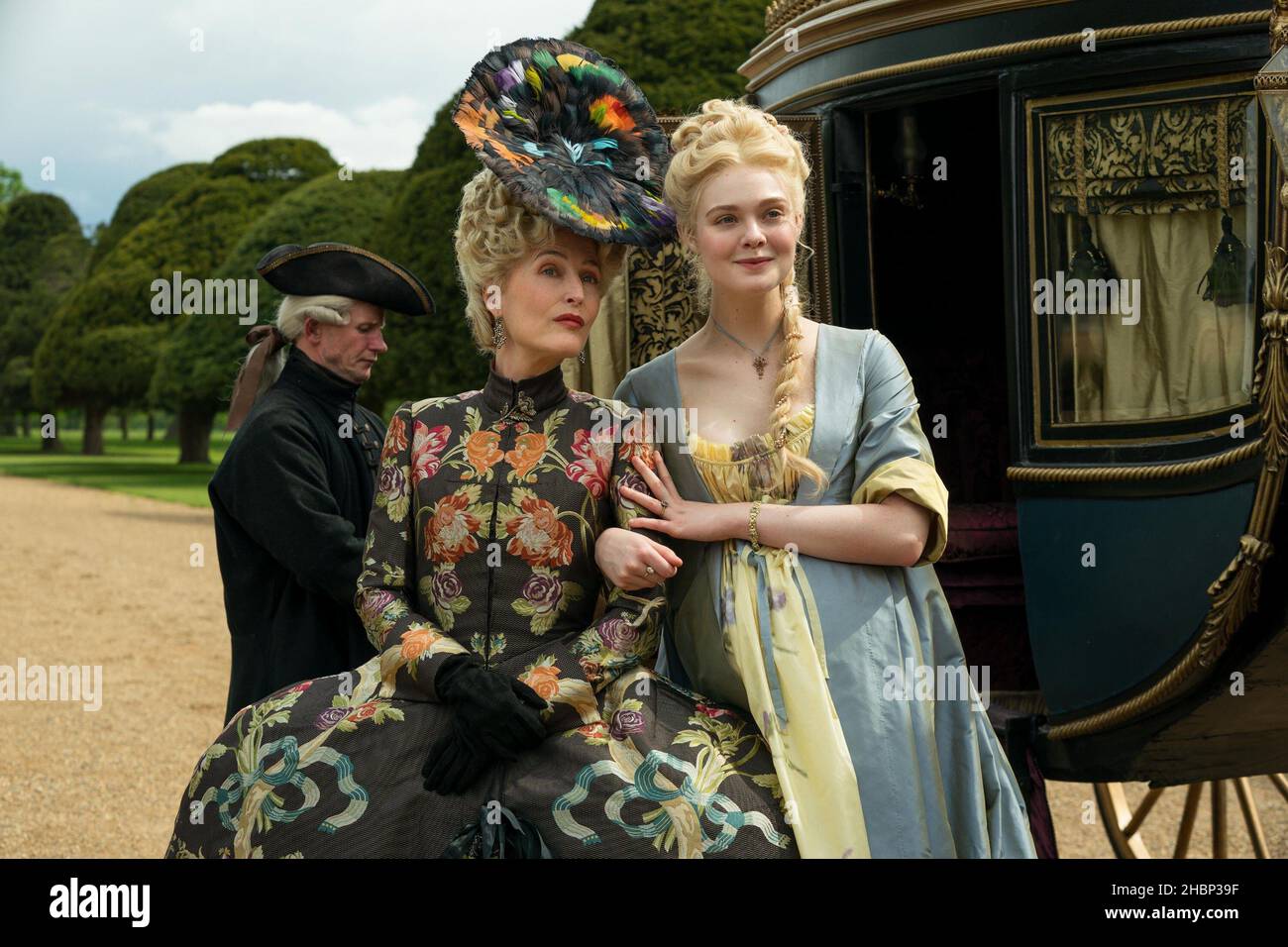 THE GREAT, from left: Gillian Anderson, Elle Fanning, Stapler', (Season