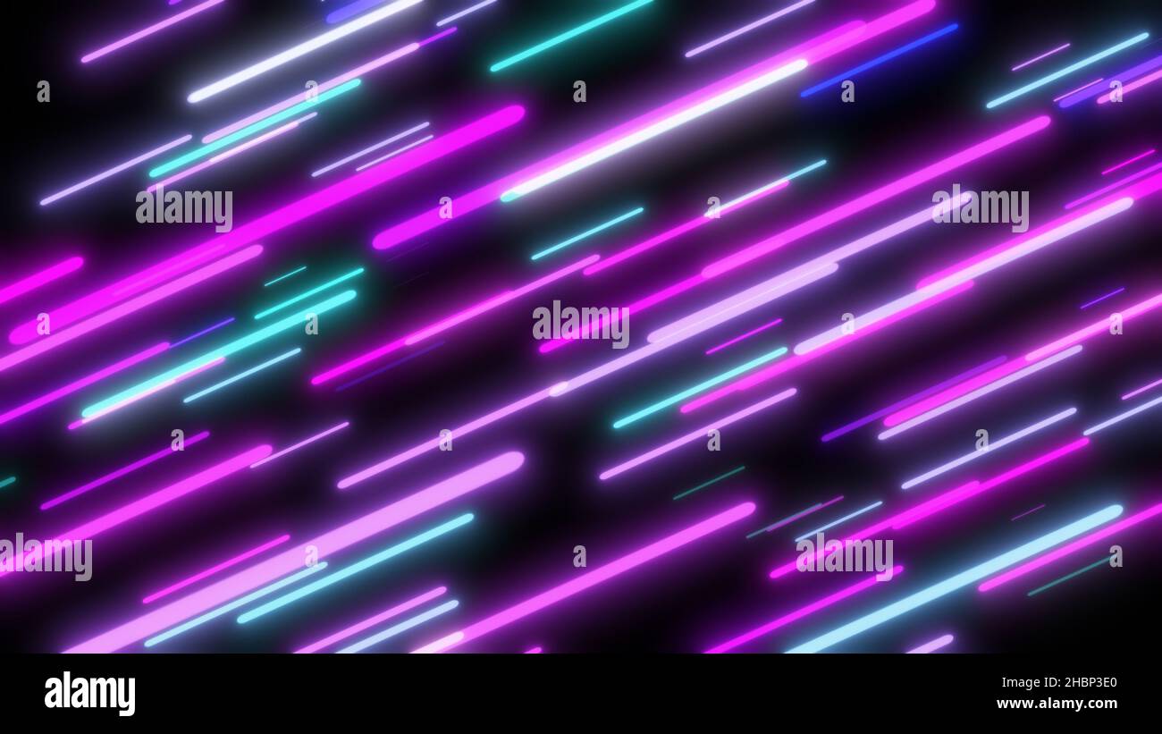 Colorful flying neon lights abstract background. Bright neon line