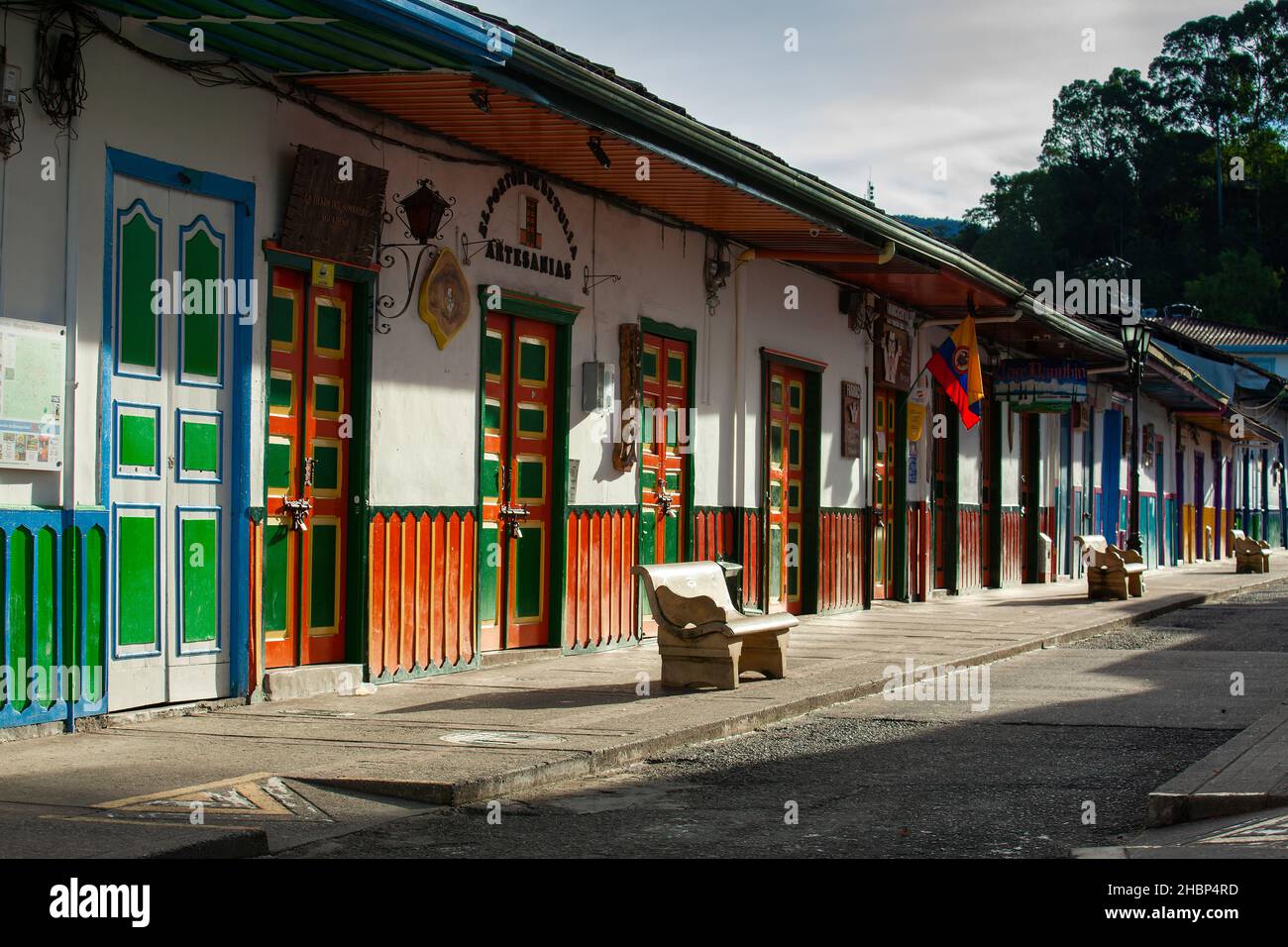 Salento Colombia July 2021 Beautiful Street And Facades Of The Houses Of The Small Town Of Salento Located At The Region Of Quindio In Colombia 2HBP4RD 