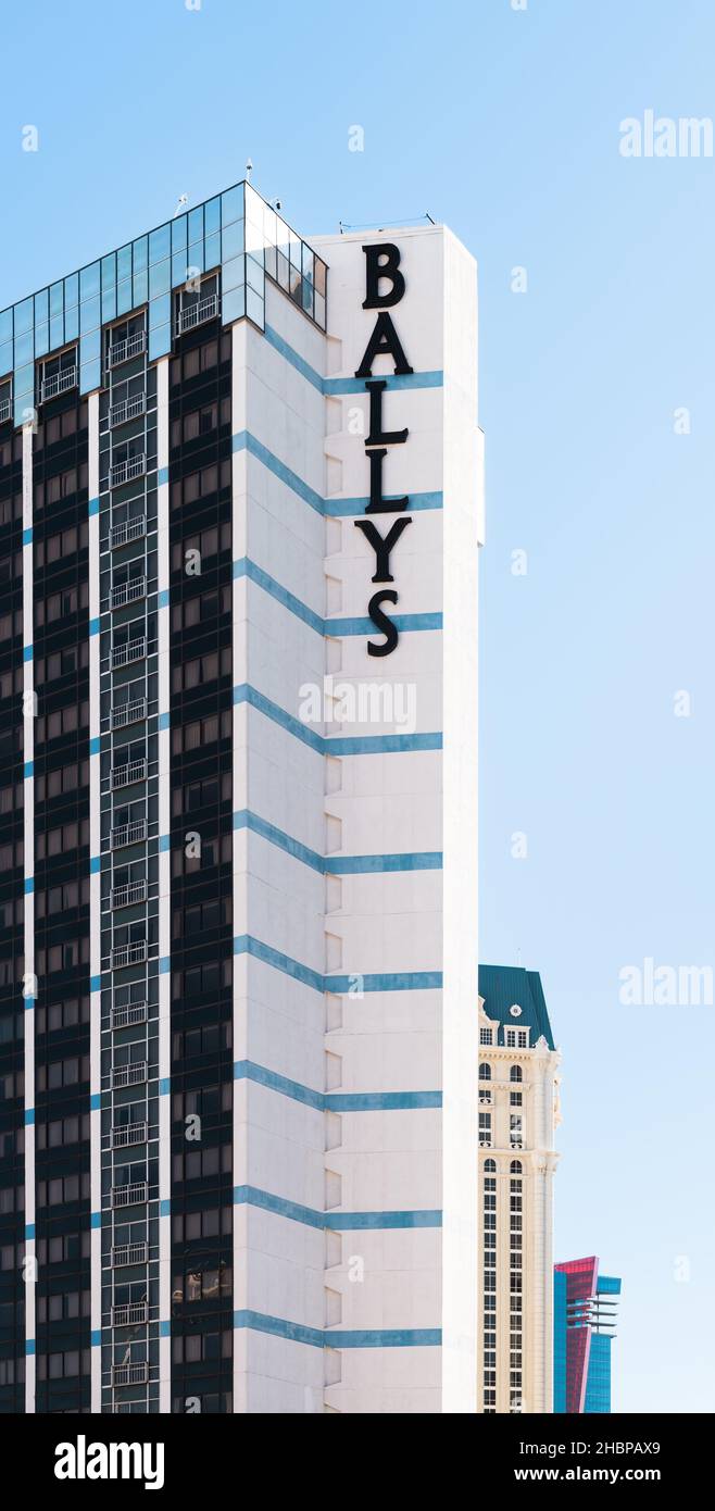 Las Vegas, Nevada, USA - November 29, 2021:  Bally's Hotel and Casino Against a Blue Sky Stock Photo