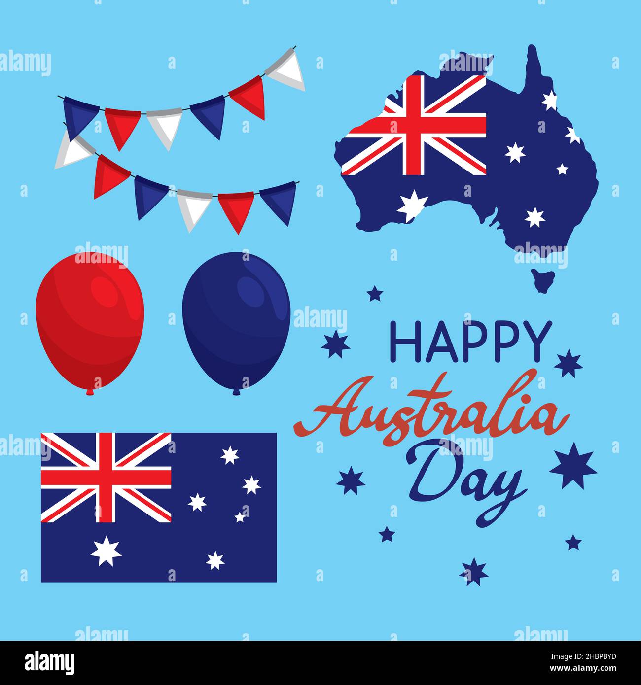 five australia day icons Stock Vector