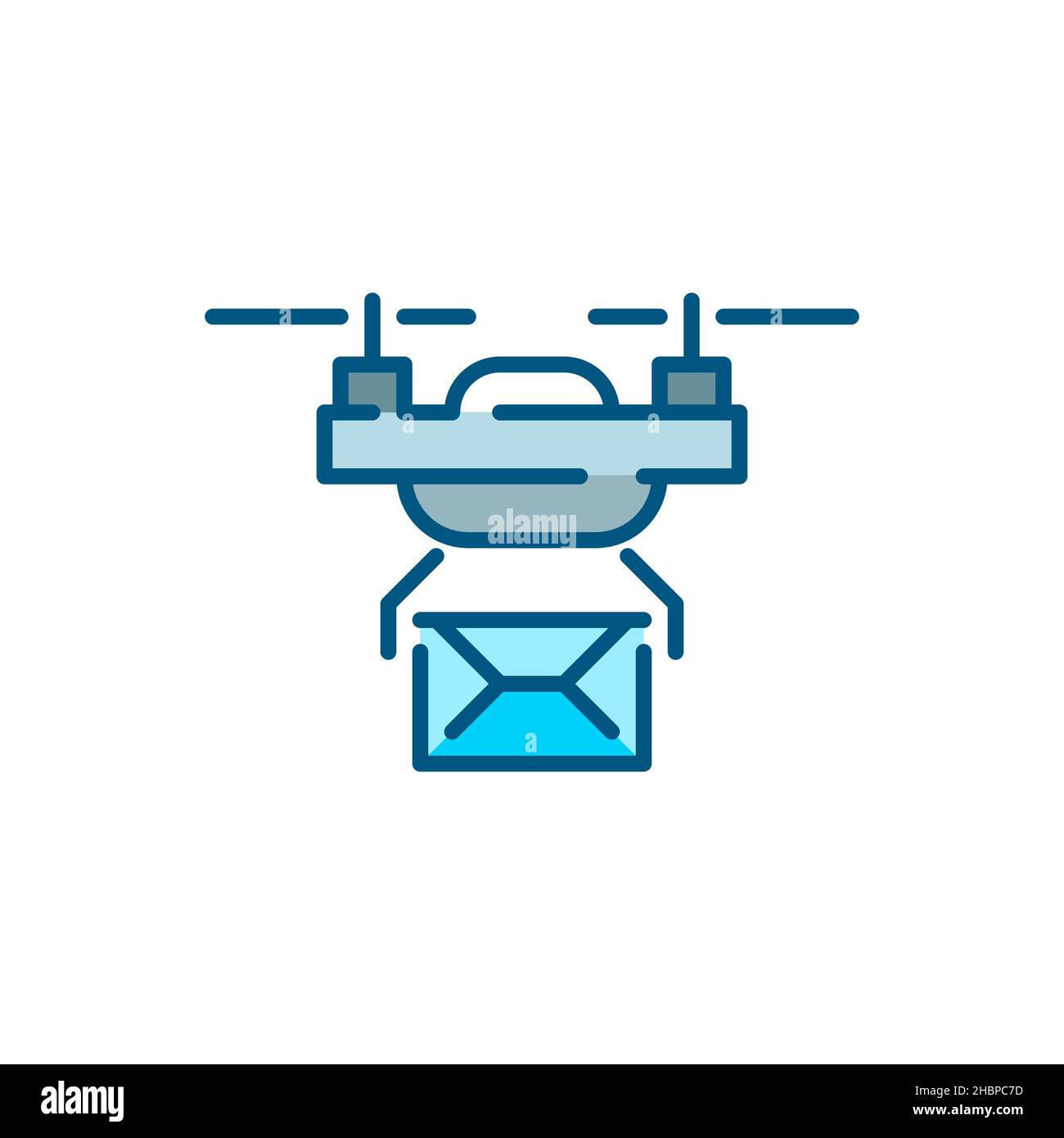 Drone delivering a letter. Unmanned automatic aircraft used for transporting goods. Pixel perfect, editable stroke colorful icon Stock Vector