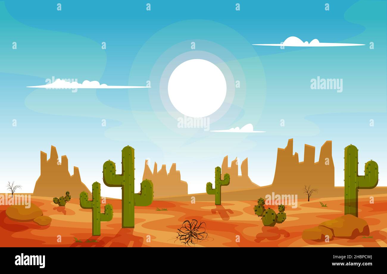 Texas California Mexico Desert Country Cactus Travel Vector Flat Design Illustration Stock Vector