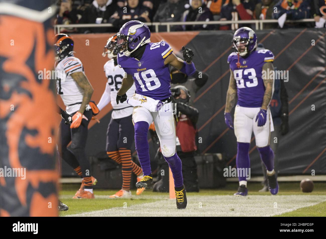 Chicago, United States. 31st Oct, 2021. Chicago Bears Jesse James  celebrates his second quarter touchdown against the San Francisco 49ers at  Soldier Field in Chicago on Sunday, October 31, 2021. Photo by