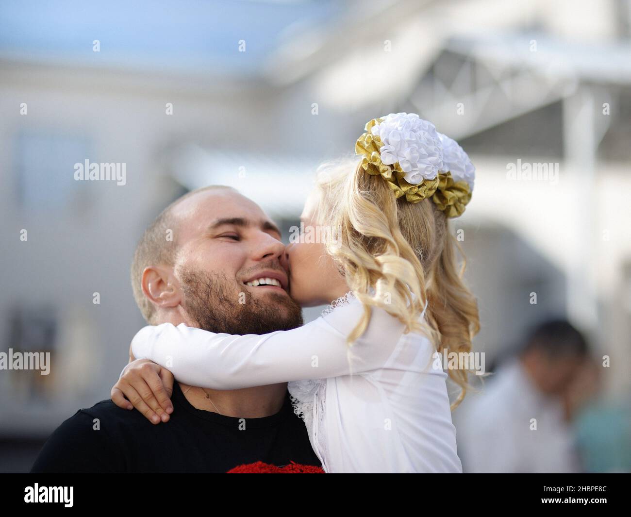 Daughter with dad, family happiness. Stock Photo