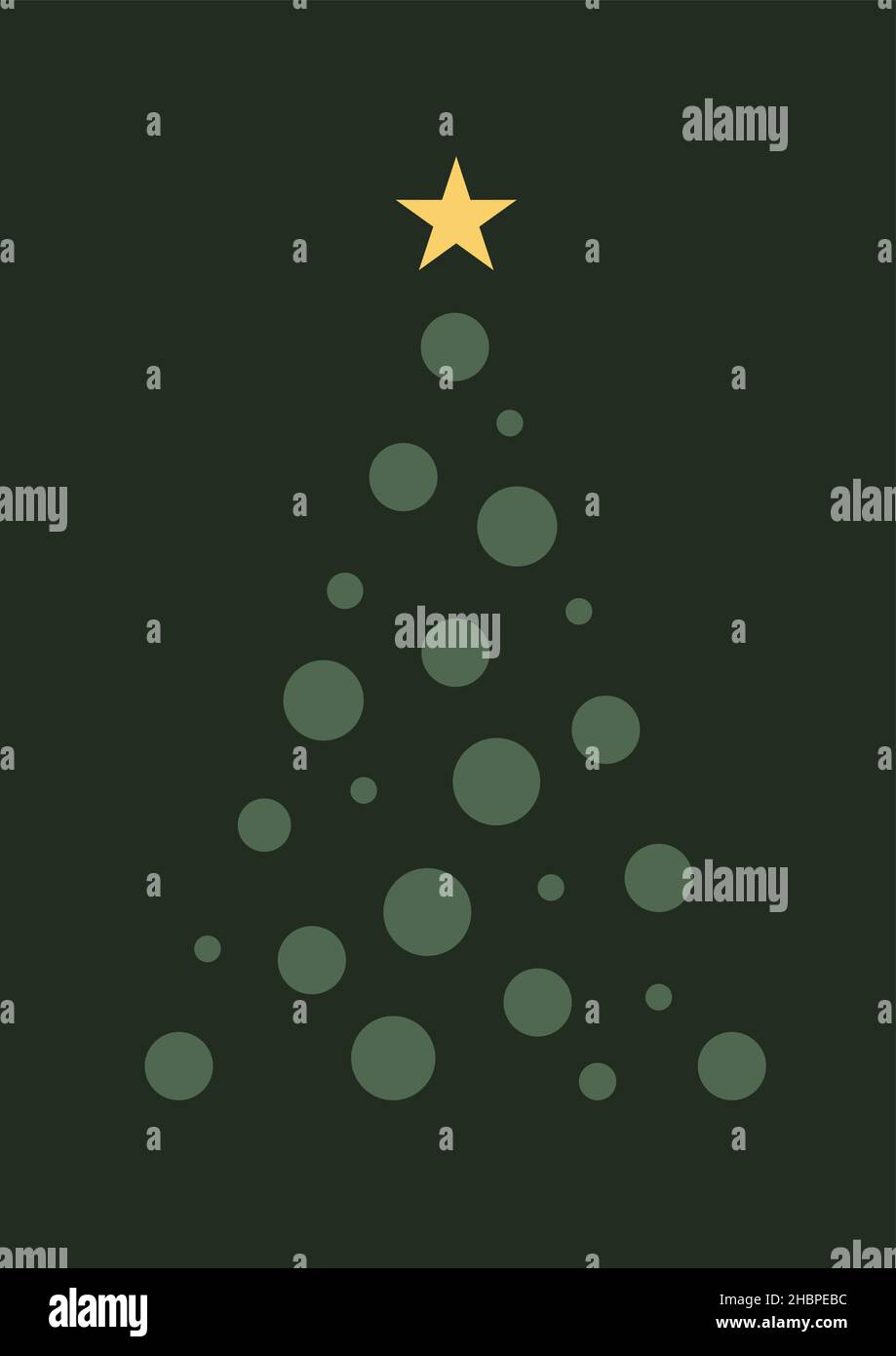 The vertical vector simple Christmas tree with dark green greeting card ...